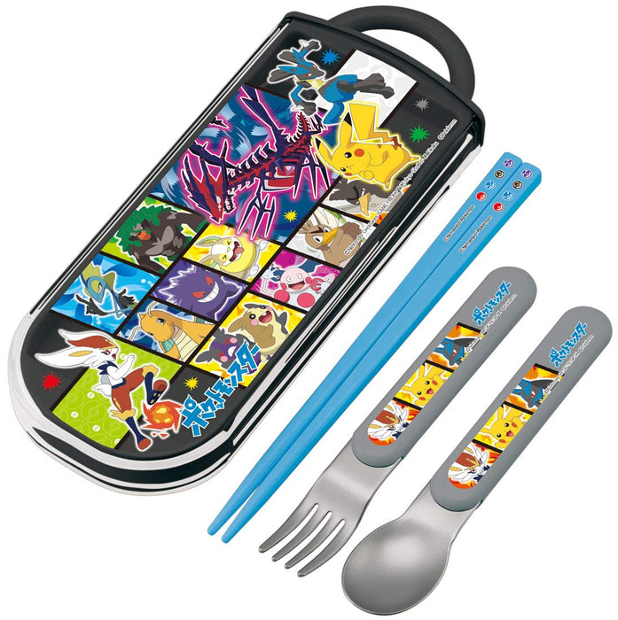 Skater Ag+ Antibacterial Kids Trio Set - Pokemon Pocket Monsters Chopsticks Spoon Fork - Made in Japan