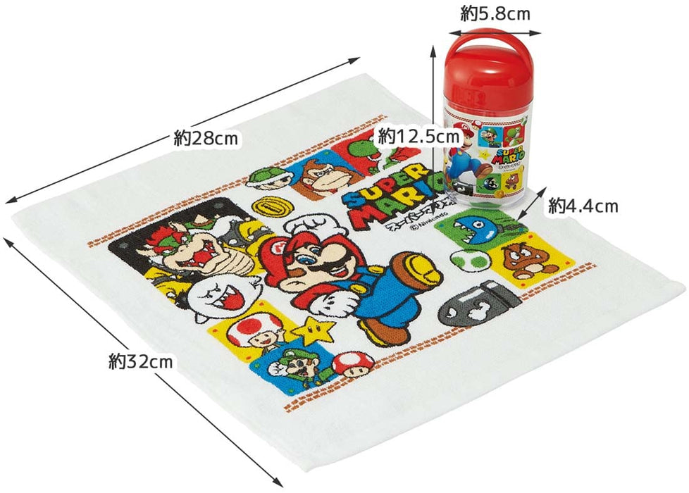 Skater Super Mario 23 Antibakterielles Handtuch-Set, 32 x 30,5 cm, mit Hülle, hergestellt in Japan