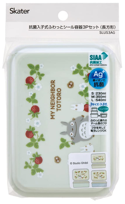 Skater My Neighbor Totoro Antibacterial Sealable Containers Set of 3 Raspberry