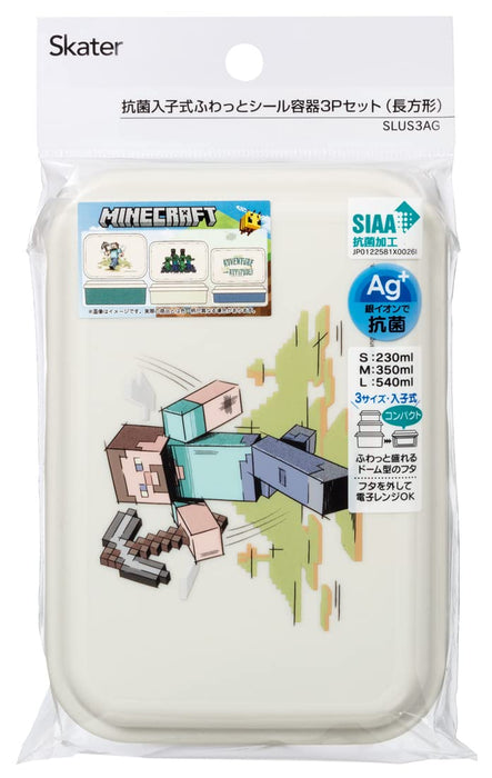 Skater Minecraft Explorer Set 3 Antibacterial Sealed Storage Containers Made in Japan