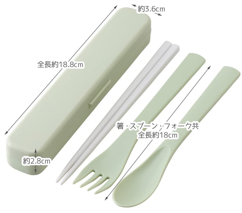 Skater Antibacterial Trio Set- Silent Chopsticks Spoon Fork in Dull Green Made in Japan