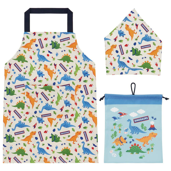Skater 3-Piece Dinosaur Meal Set - Apron Triangle Scarf and Drawstring Bag for Students