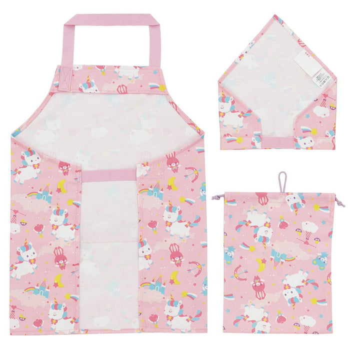 Skater Unicorn 3-Piece Set: Meal Apron Triangle Scarf & Drawstring Bag for School Students