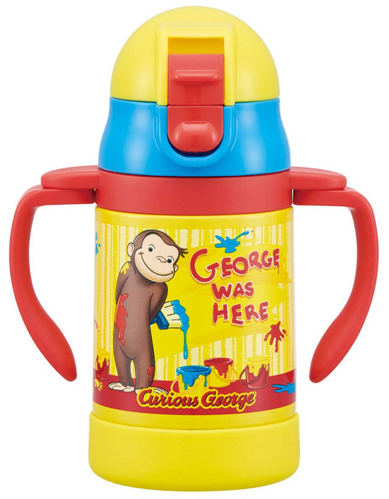 Skater 240ml Stainless Steel Baby Mug with Double-Handle Straw Curious George Design