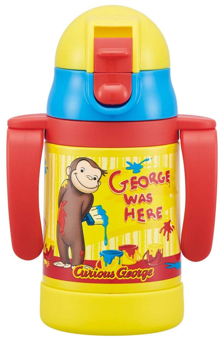 Skater 240ml Stainless Steel Baby Mug with Double-Handle Straw Curious George Design
