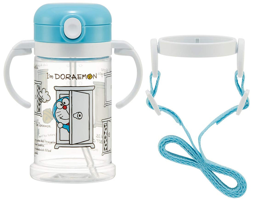 Tasse en paille pour bébé Skater Doraemon 370 ml avec poignée pliable et bandoulière pour 1 an et plus