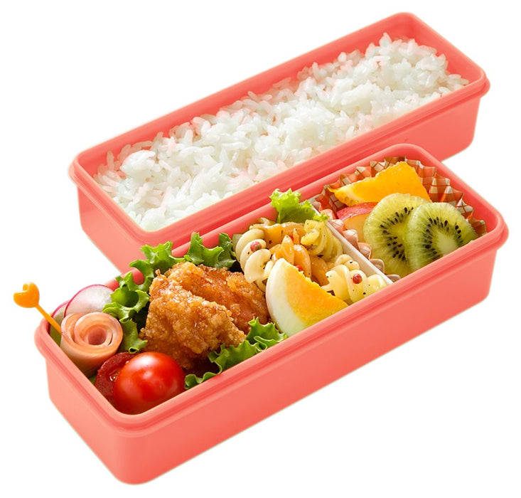 Skater 2 Tier Bento Slim Lunch Box 630ml Salmon Pink Silicone Inner Lid Made in Japan