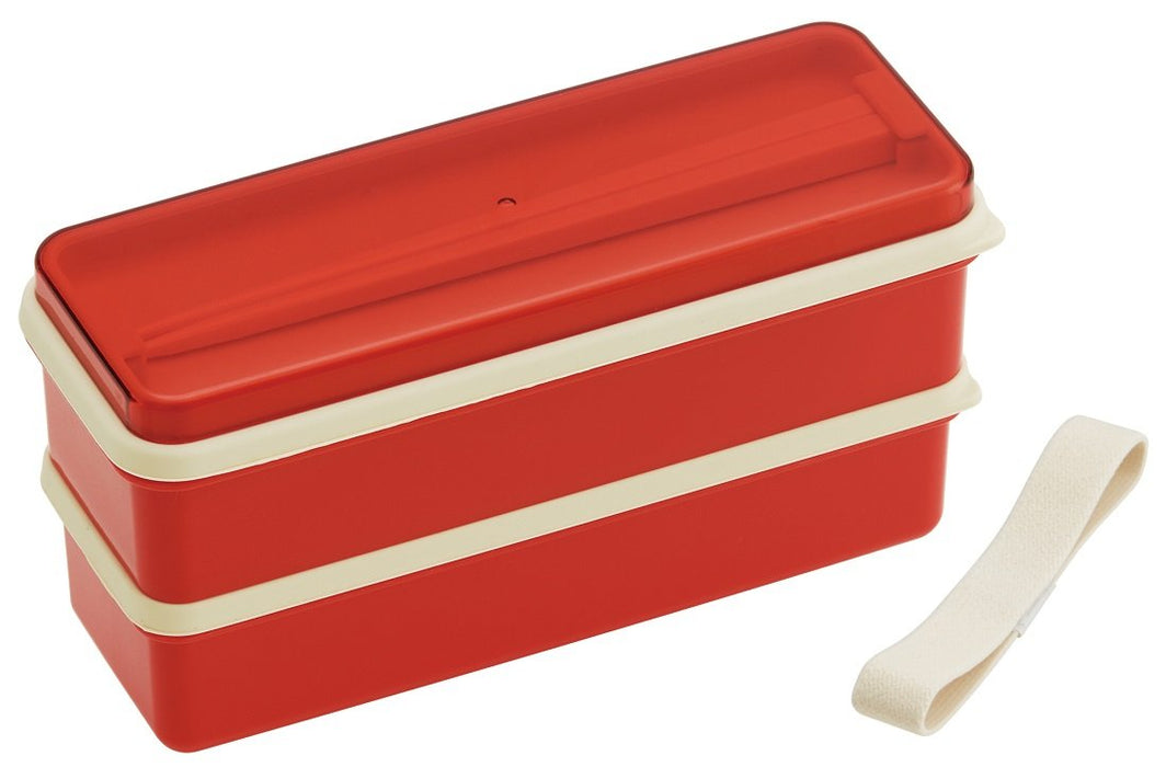 Boîte à bento française à 2 étages Skater Retro 630 ml avec couvercle en silicone Orange Rouge SSLW6 Fabriquée au Japon