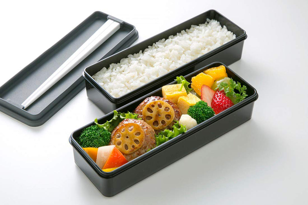 Skater Large 2-Tier Bento Box with Silicone Lid Black Retro French Design 900ml Made in Japan SSLW9B