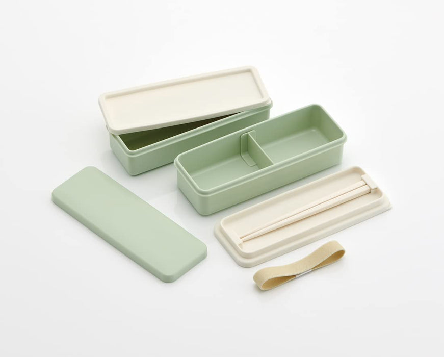 Skater Slim Bento Box 630ml in Dull Green 2-Tier with Silicone Lid Made in Japan for Women