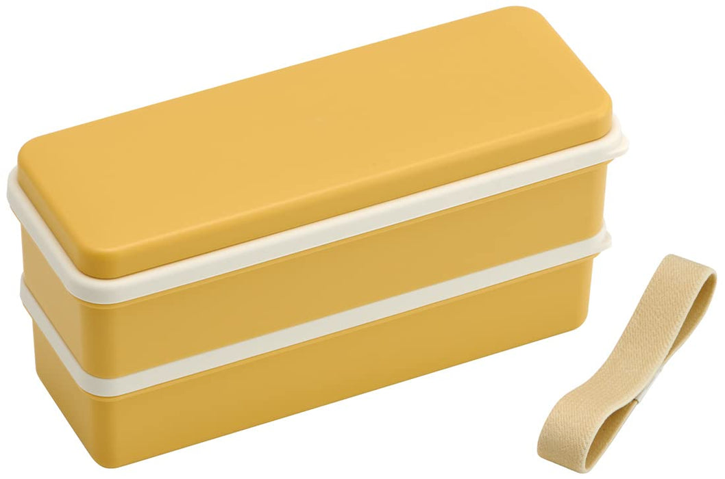 Boîte à bento Skater Slim Type 2 niveaux 630 ml avec couvercle intérieur en silicone jaune terne fabriquée au Japon pour femme