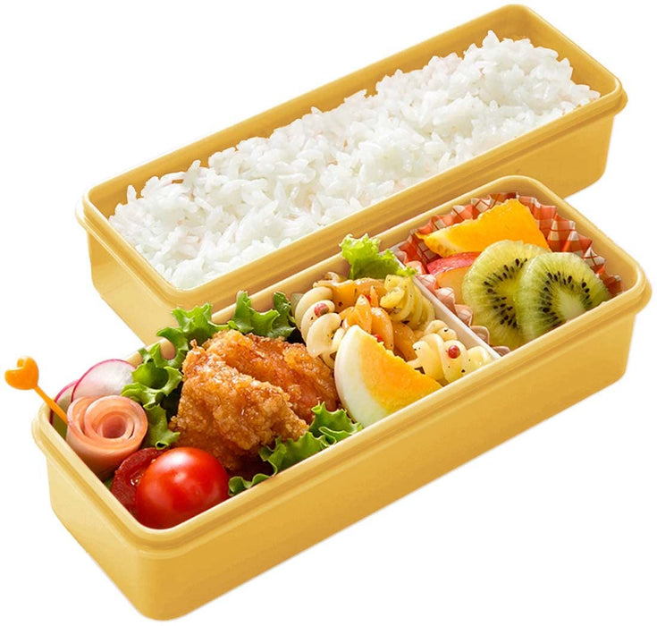 Skater Bento Box Slim Type 2 Tier 630ml with Silicone Inner Lid Dull Yellow Made in Japan for Women