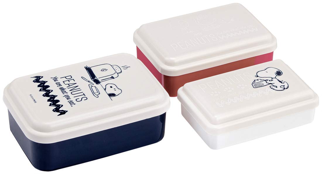 Skater Snoopy Bento-Box – 1,12 l, 3-teilig, verschließbarer, ineinander stapelbarer Aufbewahrungsbehälter, hergestellt in Japan