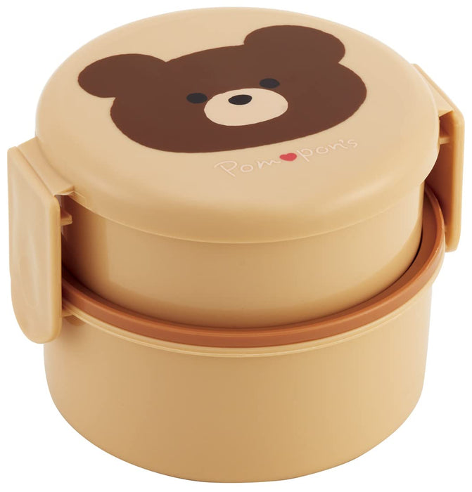 Skater 500ml 2-Tier Round Bento Box Pompon's Bear Design Antibacterial - Made in Japan