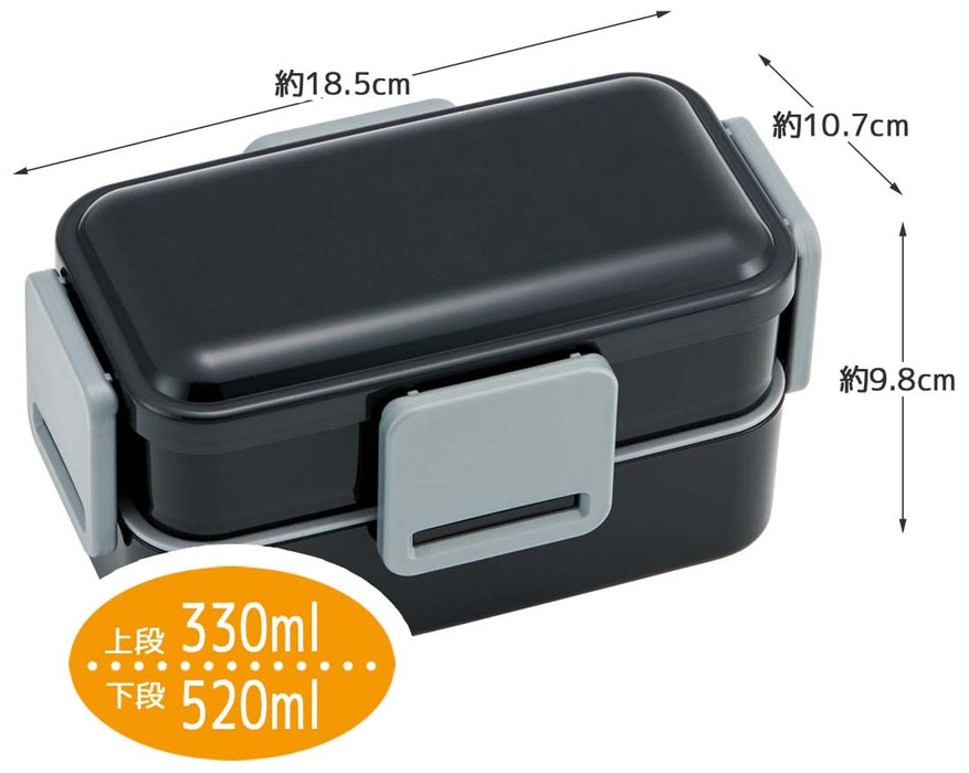 Skater Bento-Box, 850 ml, antibakteriell, 2 Etagen, großes Fassungsvermögen, sattes Schwarz, für Männer, hergestellt in Japan