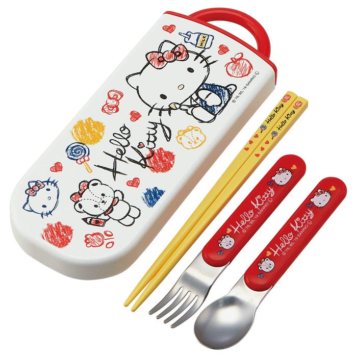 Skater Trio Set for Kids - Hello Kitty Sketch Bento Chopsticks Fork Spoon