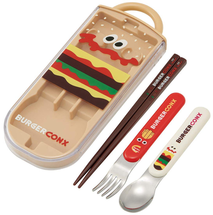 Skater Kids Antibacterial Trio Lunch Set with Burger Conks Chopsticks Spoon & Fork - Made in Japan