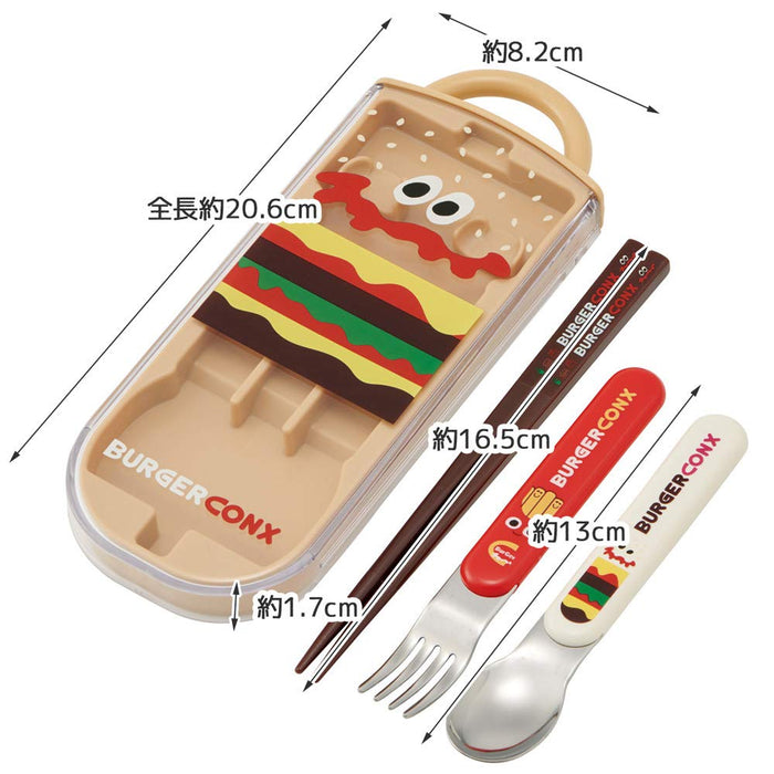 Skater Kids Antibacterial Trio Lunch Set with Burger Conks Chopsticks Spoon & Fork - Made in Japan