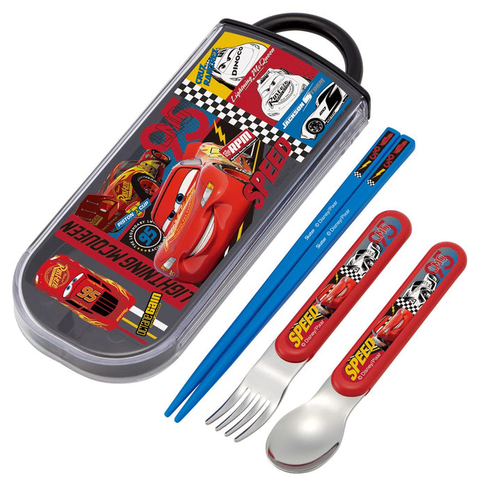 Skater Disney Cars Children's Slide Trio Set with Lunch Box Chopsticks Spoon Fork - Boys 22 Made in Japan