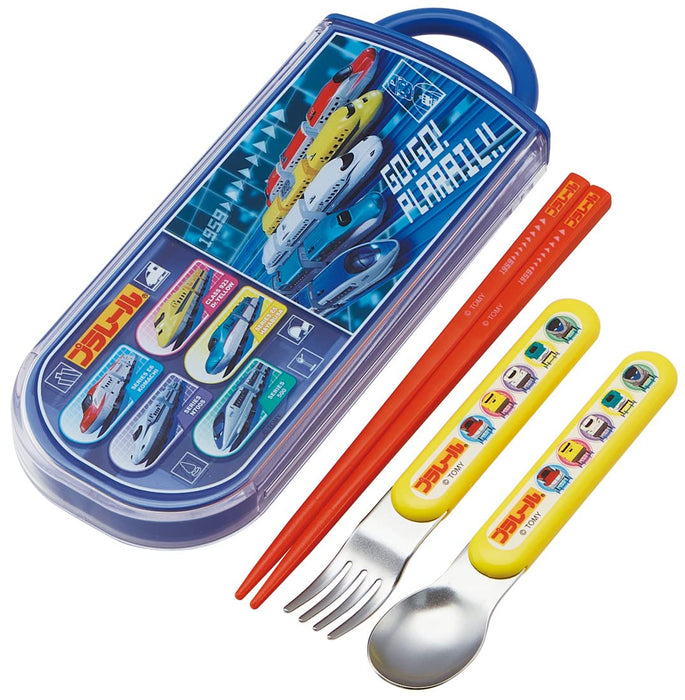 Skater Trio Set Lunch Box with Antibacterial Slide Chopsticks Spoon & Fork for Boys Made in Japan