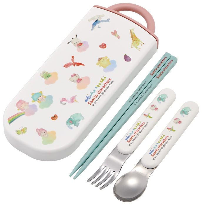 Skater Girls Trio Set: Antibacterial Slide Lunch Box with Spoon Fork Chopsticks - Made in Japan