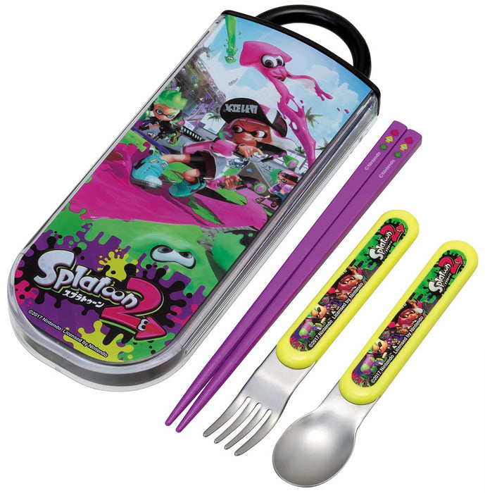 Skater Antibacterial Trio Set Lunch Box with Chopsticks Spoon & Fork for Boys - Splatoon 2 Made in Japan