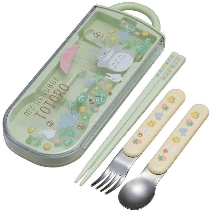 Skater Totoro Sanpomichi Children's Trio Set: Slide Lunch Box Spoon Fork & Chopsticks - Antibacterial Made in Japan
