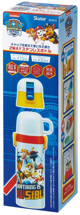 Skater Kids Paw Patrol 23 Stainless Steel Water Bottle 470ml Direct & 430ml Cup Drinking Thermal Lightweight