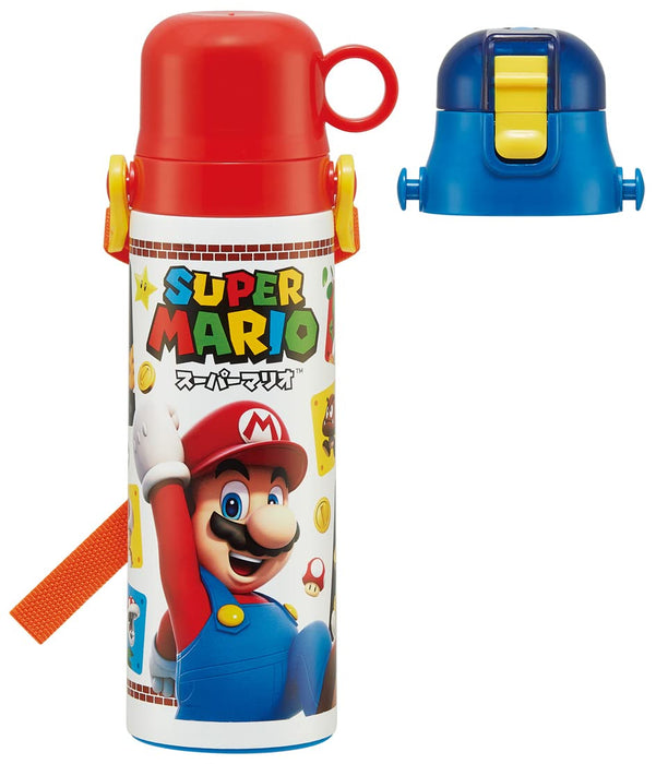 Skater Super Mario 23 Kids Stainless Steel Water Bottle Lightweight 580ml Sports Hydration Child-Friendly
