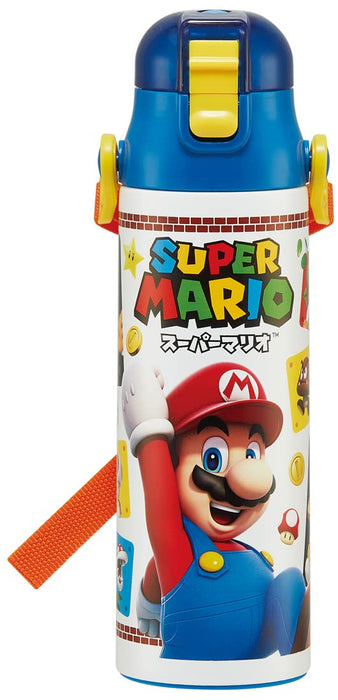 Skater Super Mario 23 Kids Stainless Steel Water Bottle Lightweight 580ml Sports Hydration Child-Friendly