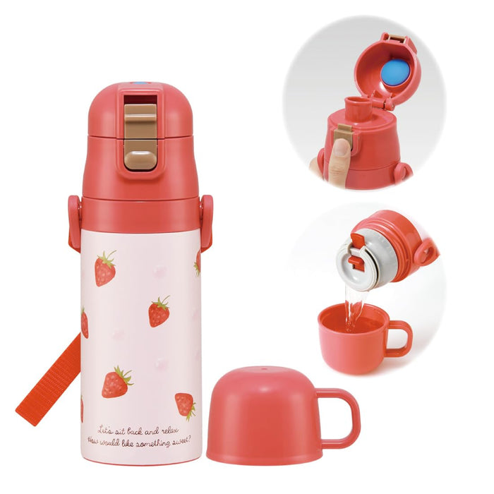 Skater Kids Pink Stainless Steel Water Bottle 420ml Direct Drink/Cup Style Strawberry - SKDC3