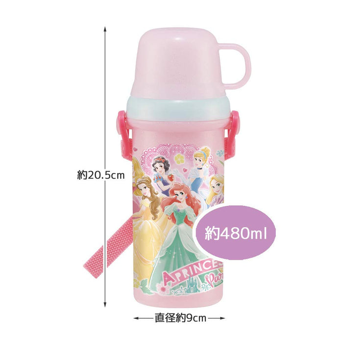 Skater Disney Princess Children's 480ml Water Bottle with Cup for Girls
