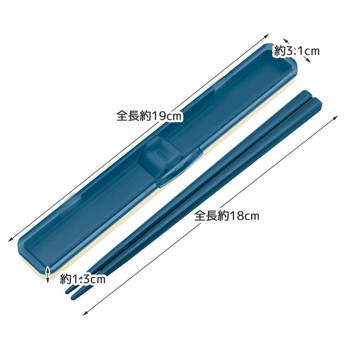 Skater Essstäbchen-Set mit antibakterieller Silberionen-Kombination, Retro-Stil, französisches Marineblau, hergestellt in Japan, 18 cm