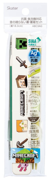 Skater Minecraft Explorer Antibakterielles Essstäbchen- und Etui-Set, 18 cm, Erwachsene, hergestellt in Japan