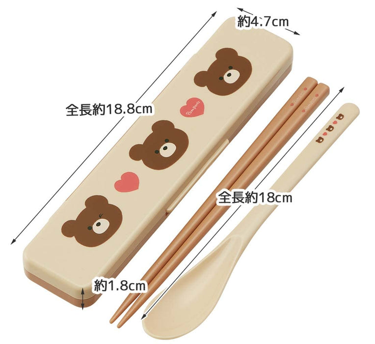 Skater Adult Antibacterial Chopsticks & Spoon Set Pompon's Bear 18cm - Made in Japan