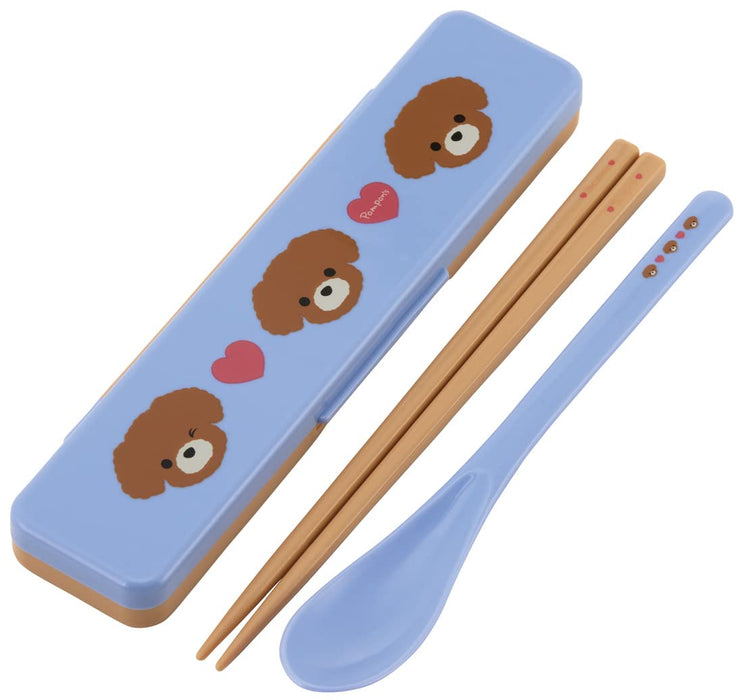 Skater Antibacterial Chopsticks and Spoon Combo Set 18cm Pompon's Dog Design Made in Japan