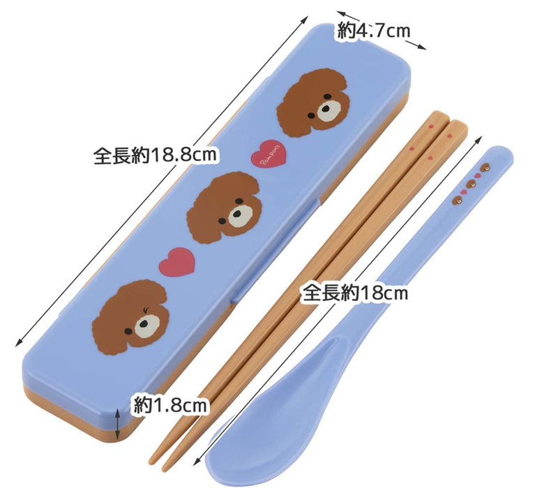 Ensemble combiné baguettes et cuillère antibactériennes Skater 18 cm Pompon's Dog Design Fabriqué au Japon