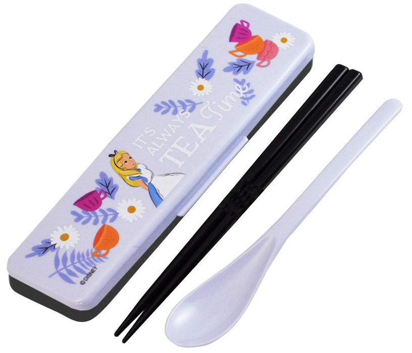 Skater 18cm Disney Alice in Wonderland Antibacterial Silver Ion Chopsticks and Spoon Set Made in Japan