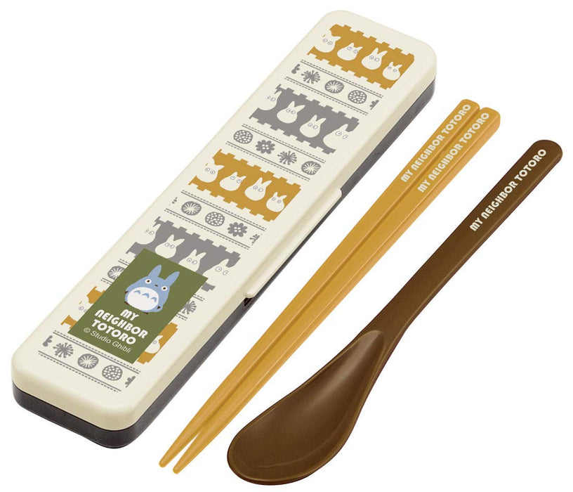 Skater My Neighbor Totoro Silver Antibacterial Chopsticks & Spoon Set 18cm - Made in Japan