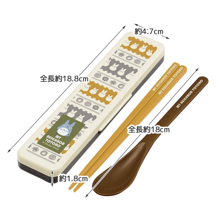 Skater My Neighbor Totoro Silver Antibacterial Chopsticks & Spoon Set 18cm - Made in Japan