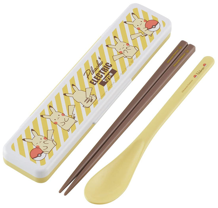 Skater Pikachu Electric 18cm Silver Ion Antibacterial Chopsticks & Spoon Set Made in Japan