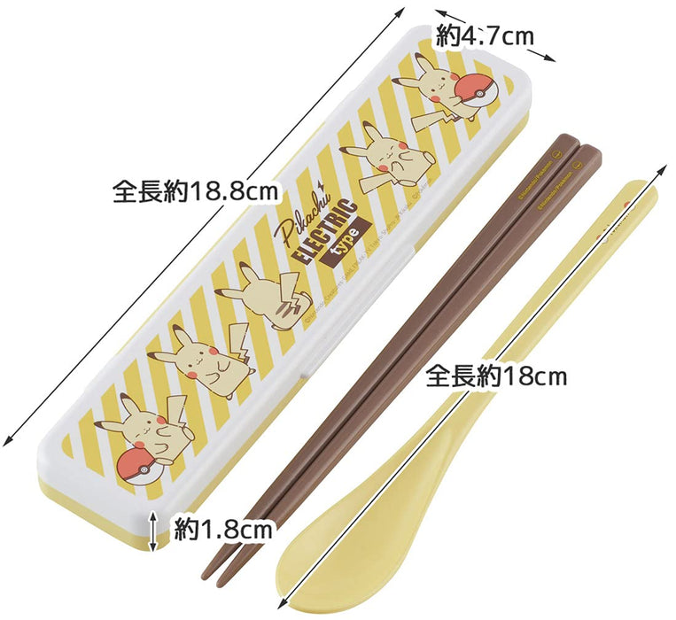 Skater Pikachu Electric 18cm Silver Ion Antibacterial Chopsticks & Spoon Set Made in Japan