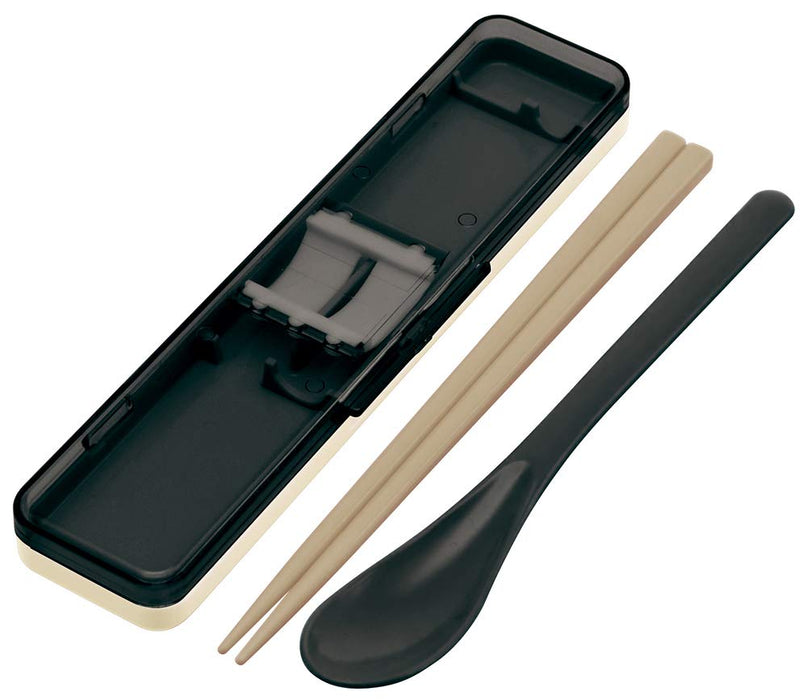 Skater 18cm Retro French Black Chopsticks and Spoon Set Silver Ion Antibacterial Made in Japan