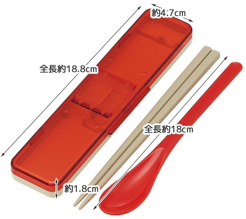 Skater Retro French Orange and Red Chopsticks and Spoon Set 18cm Antibacterial Made in Japan