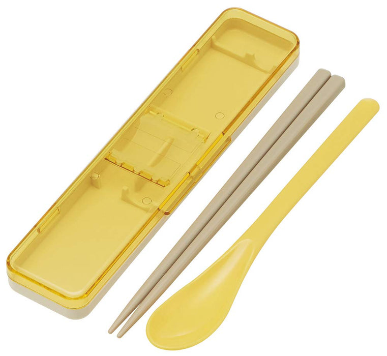 Skater Retro French Yellow Antibacterial Chopsticks and Spoon Set 18cm Made in Japan