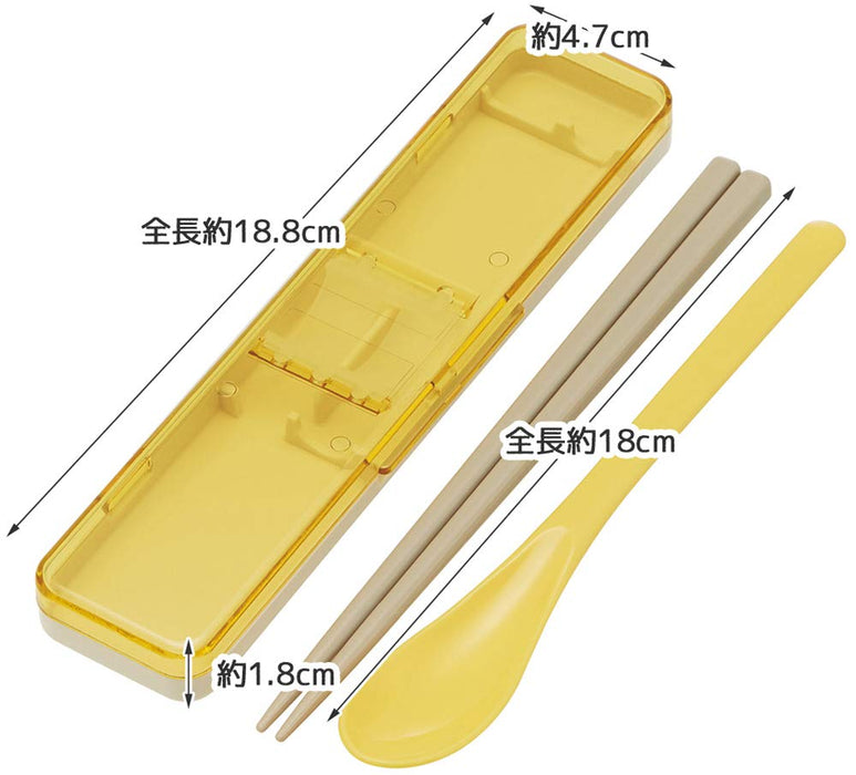 Skater Retro French Yellow Antibacterial Chopsticks and Spoon Set 18cm Made in Japan