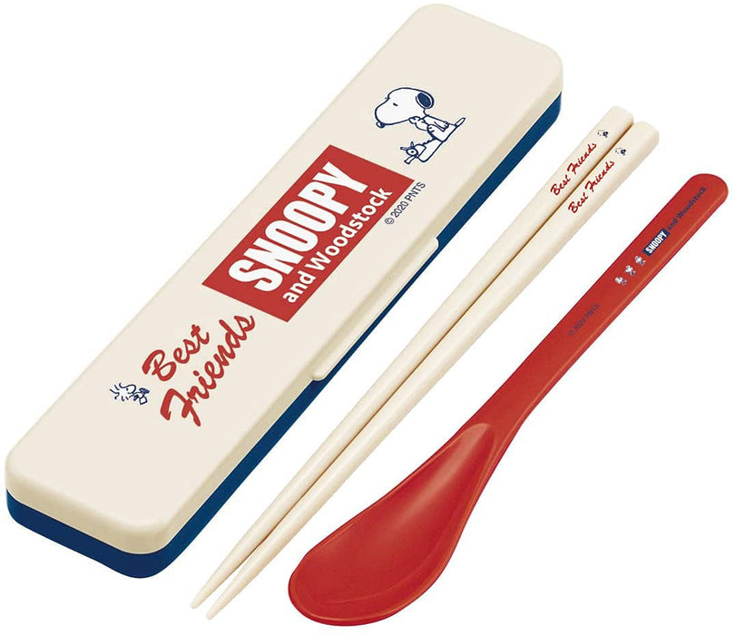 Skater Snoopy Retro Label Antibacterial Chopsticks and Spoon Set 18cm Made in Japan