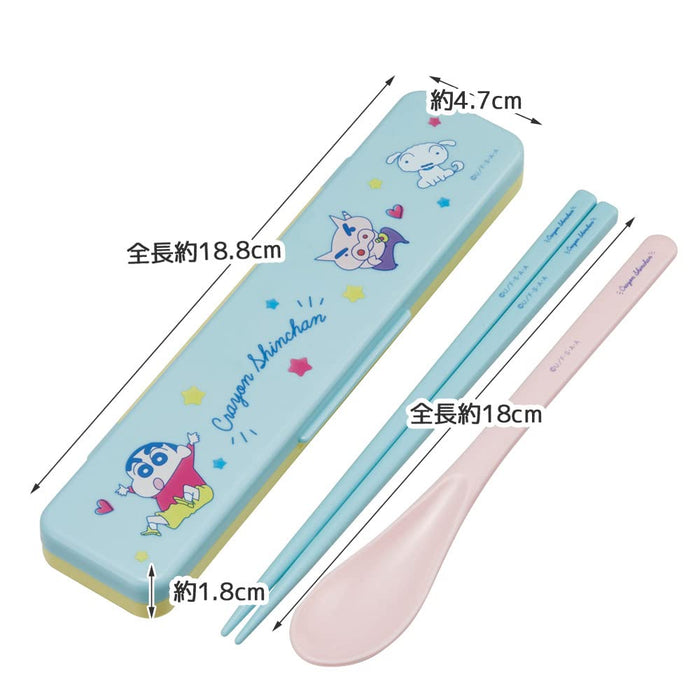 Skater Essstäbchen und Löffel-Set, 18 cm, antibakterieller Buntstift, Shin-Chan, hergestellt in Japan