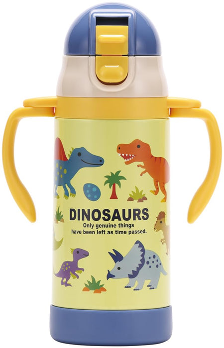 Skater 350ml Stainless Steel Baby Water Bottle with Straw Double-Handle Dinosaur Design