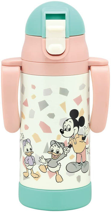 Skater 350Ml Mickey Mouse Retro Water Bottle Double-Handled Stainless Steel Baby Mug with Straw